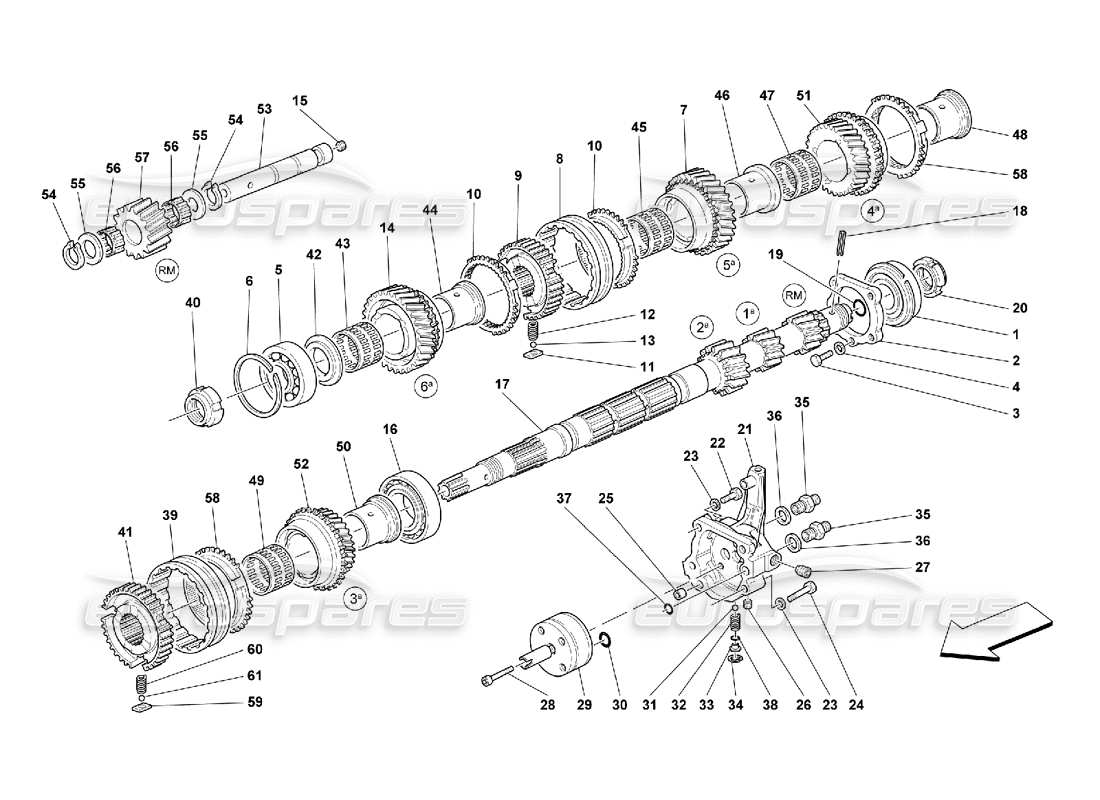 ferrari 550 maranello main shaft gears and clutch oil pump part diagram