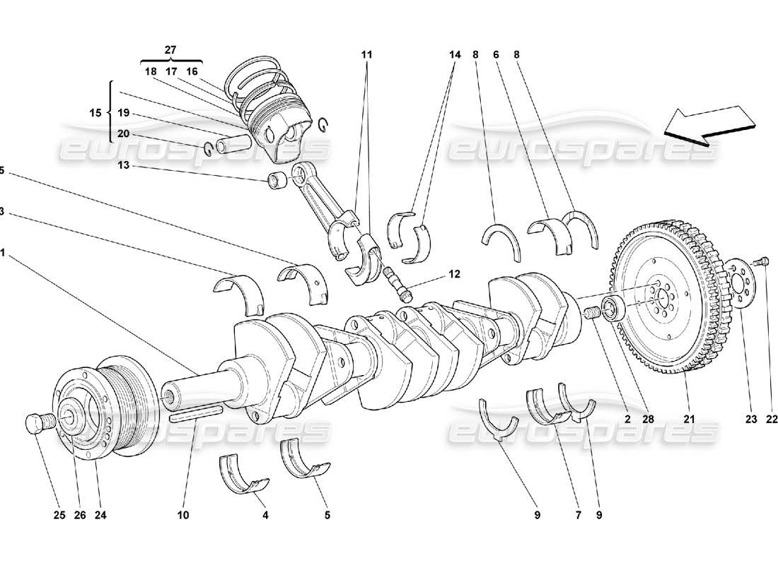 ferrari 550 maranello driving shaft - connecting rods and pistons part diagram