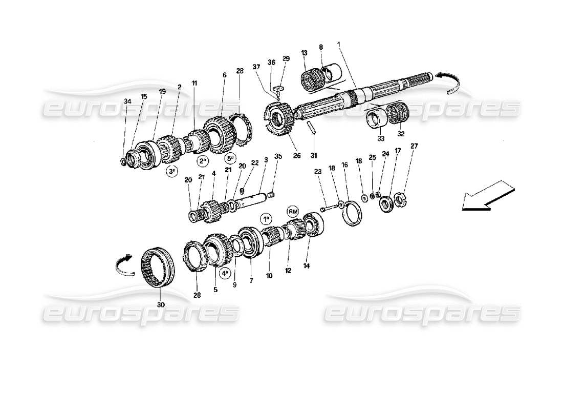 ferrari 512 m main shaft gears part diagram