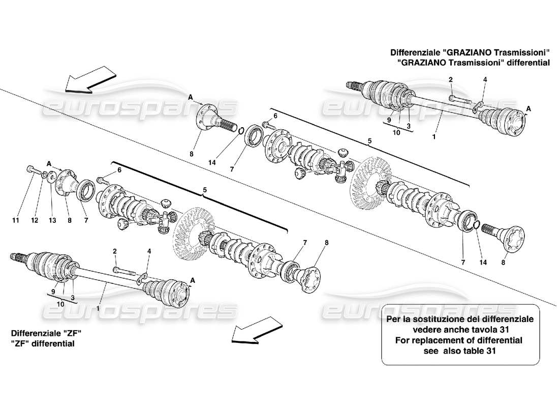 ferrari 550 maranello differential & axle shafts part diagram