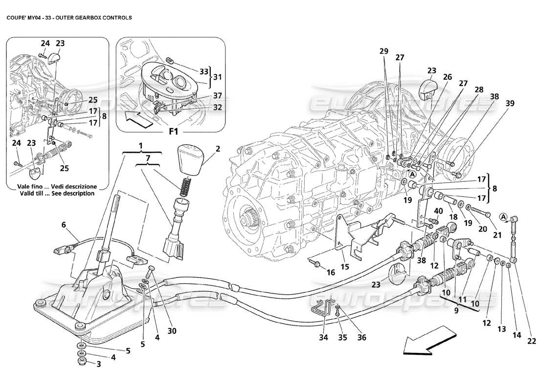 maserati 4200 coupe (2004) outer gearbox controls part diagram