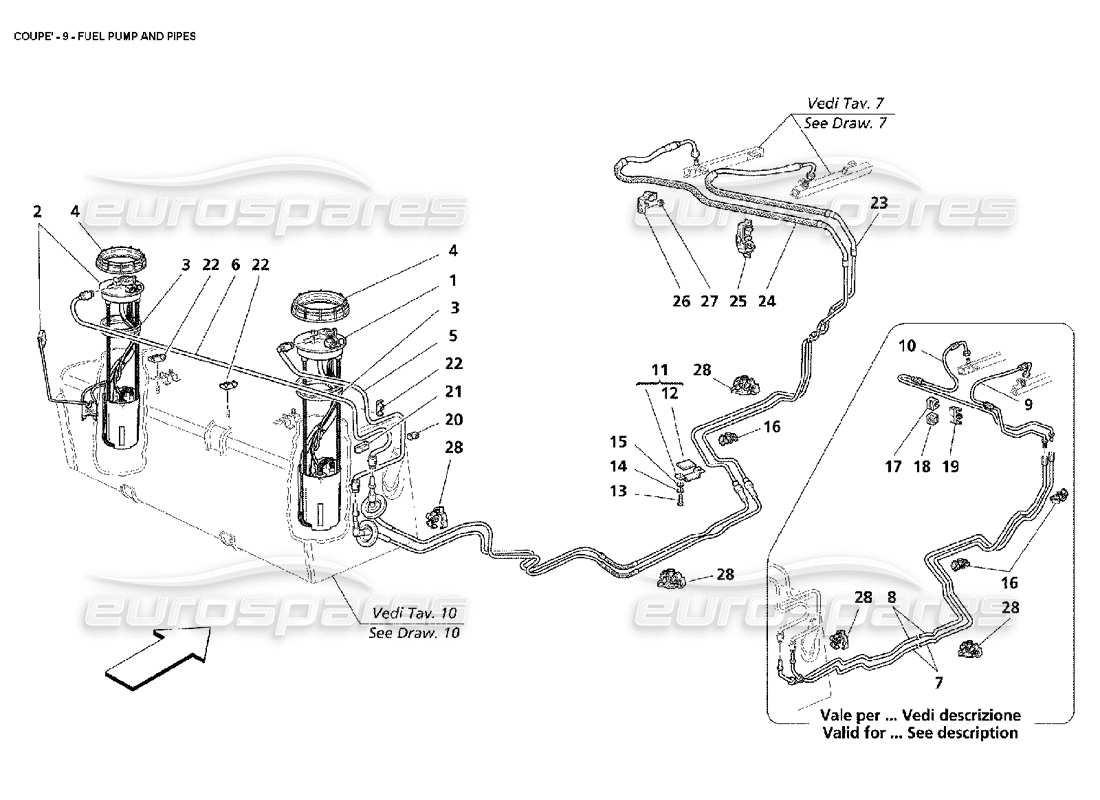 maserati 4200 coupe (2002) fuel pump and pipes part diagram