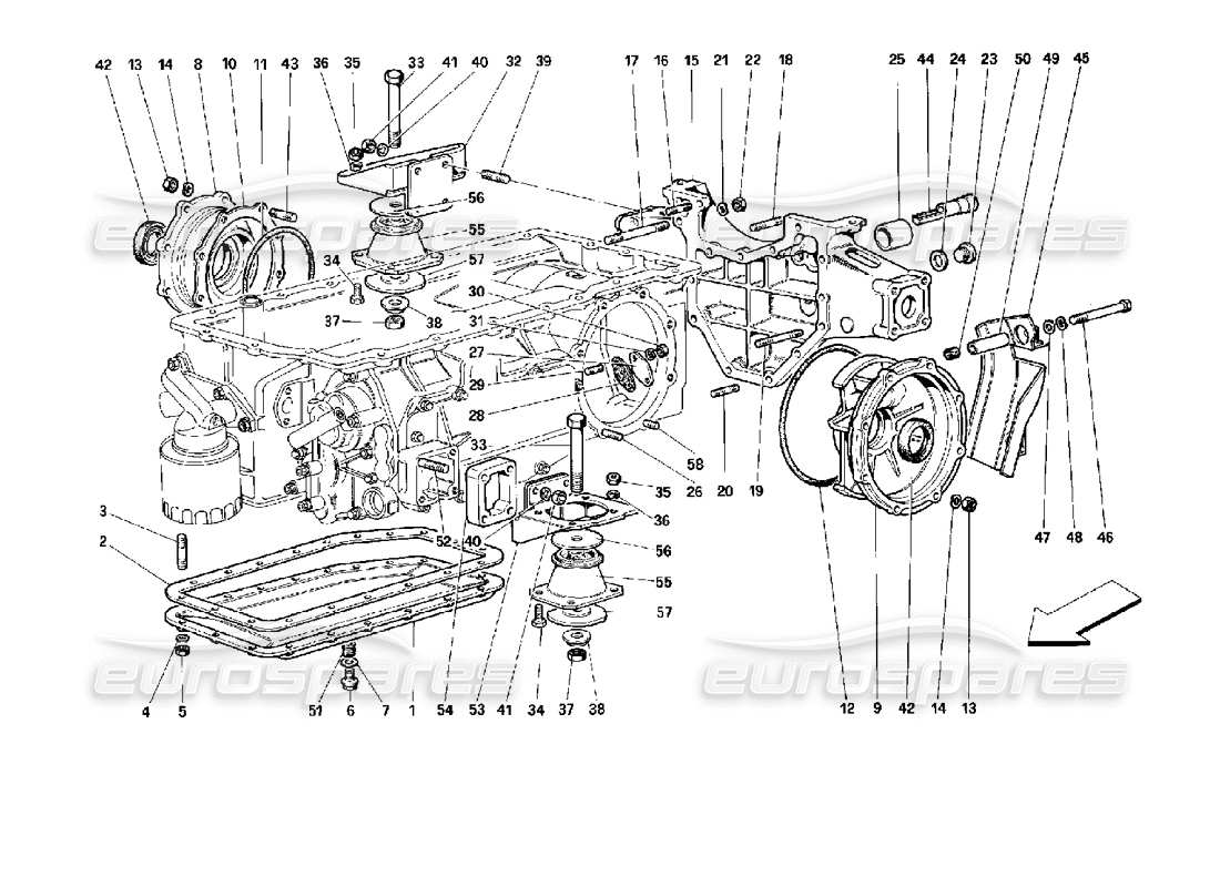 ferrari 512 m gearbox - mounting and covers part diagram