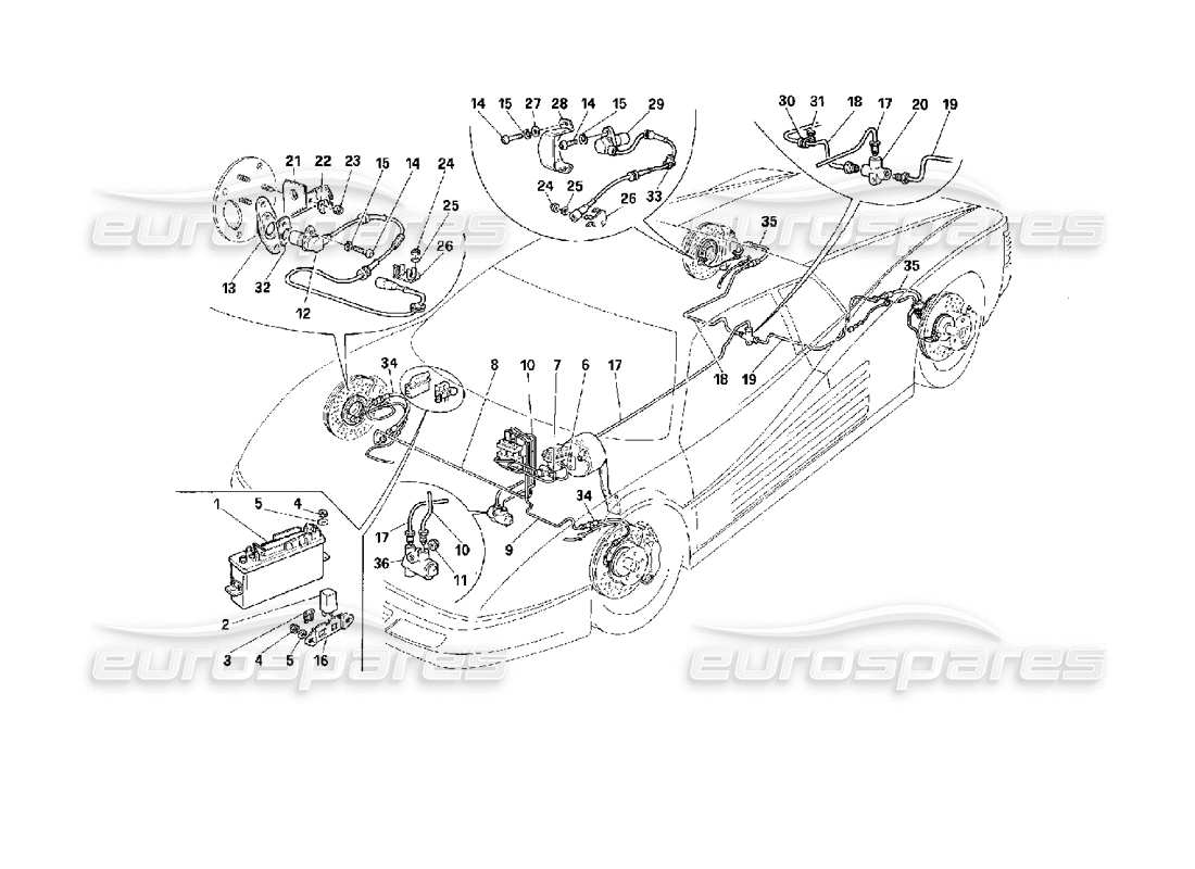 ferrari 512 m braking system part diagram