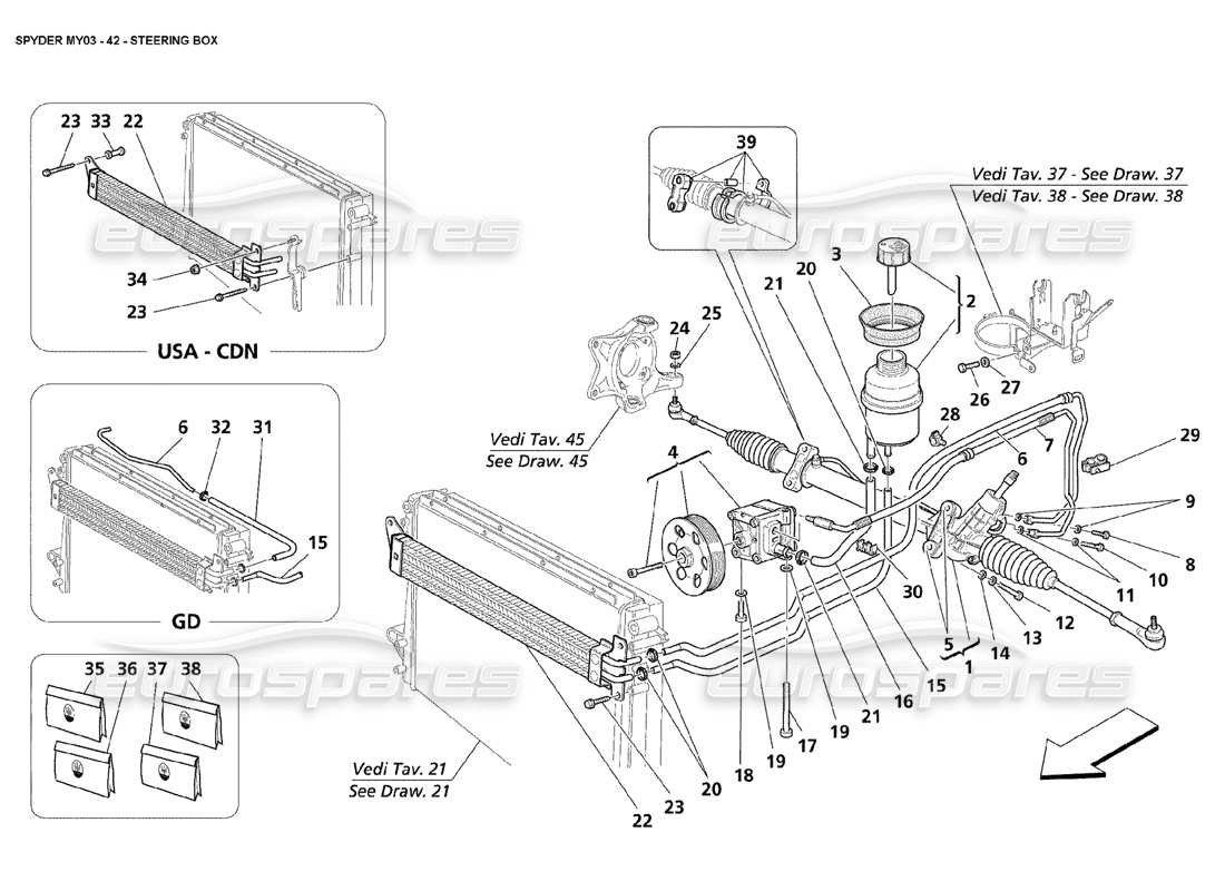 maserati 4200 spyder (2003) steering box part diagram