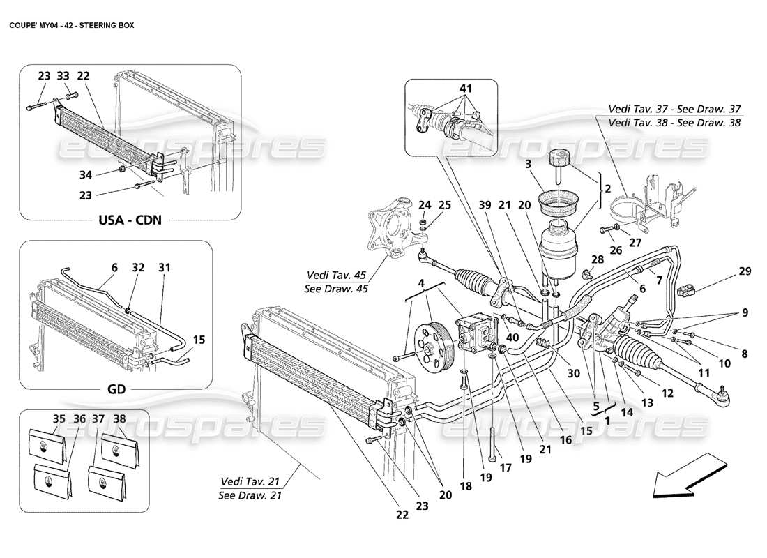 maserati 4200 coupe (2004) steering box part diagram