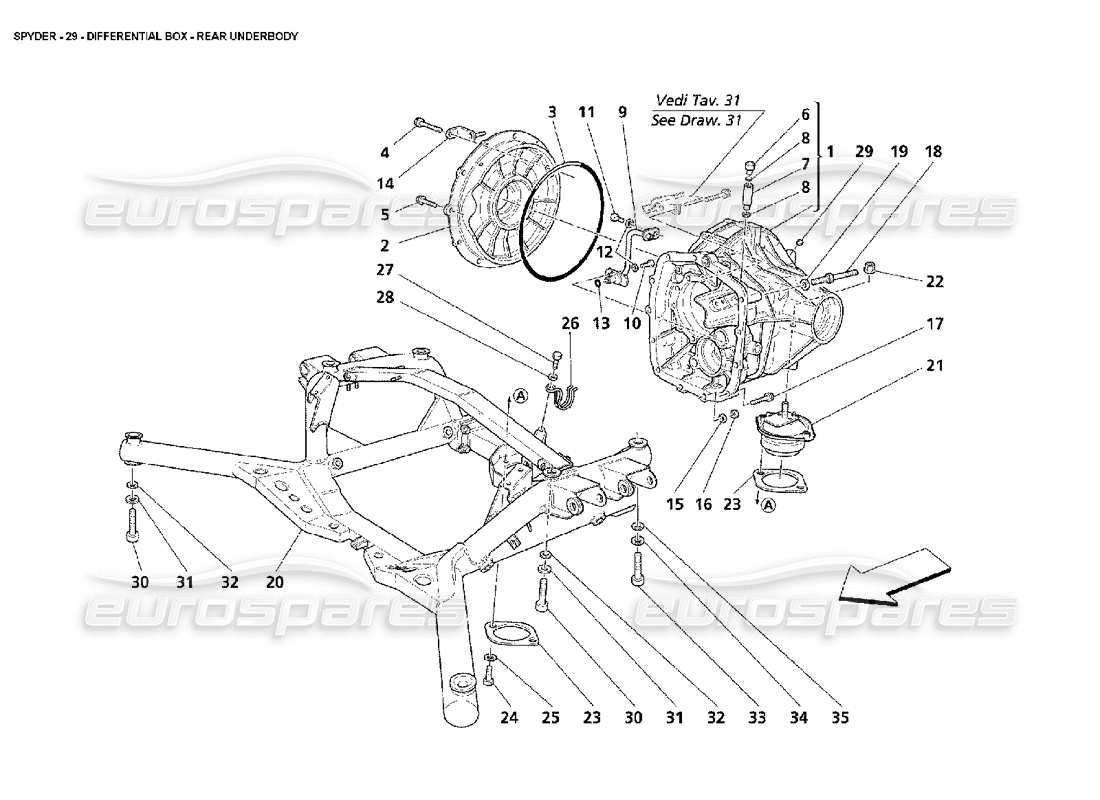 maserati 4200 spyder (2002) differential box - rear underbody part diagram