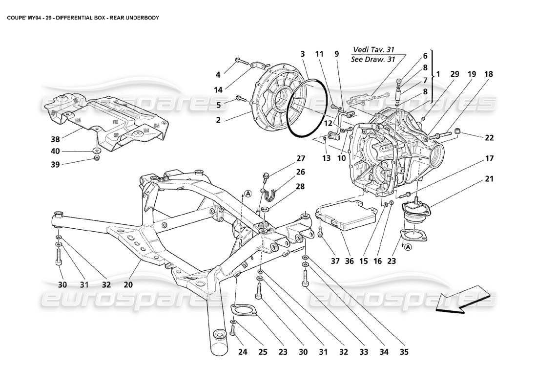 maserati 4200 coupe (2004) differential box rear underbody part diagram