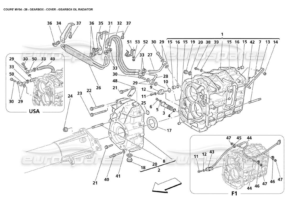 maserati 4200 coupe (2004) gearbox cover gearbox oil radiator part diagram