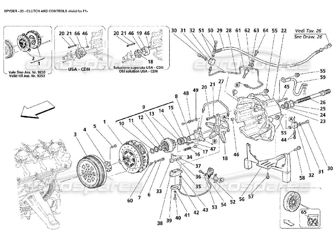 maserati 4200 spyder (2002) clutch and controls -valid for f1 part diagram