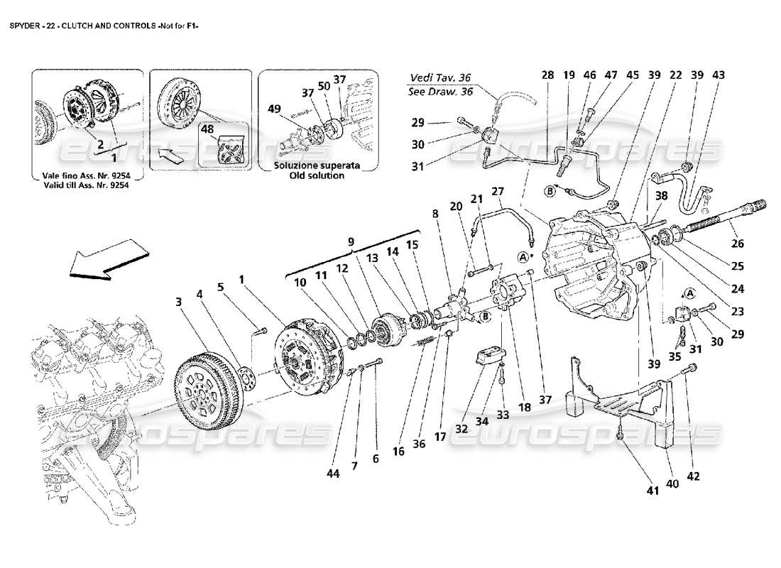 maserati 4200 spyder (2002) clutch and controls -not for f1 part diagram