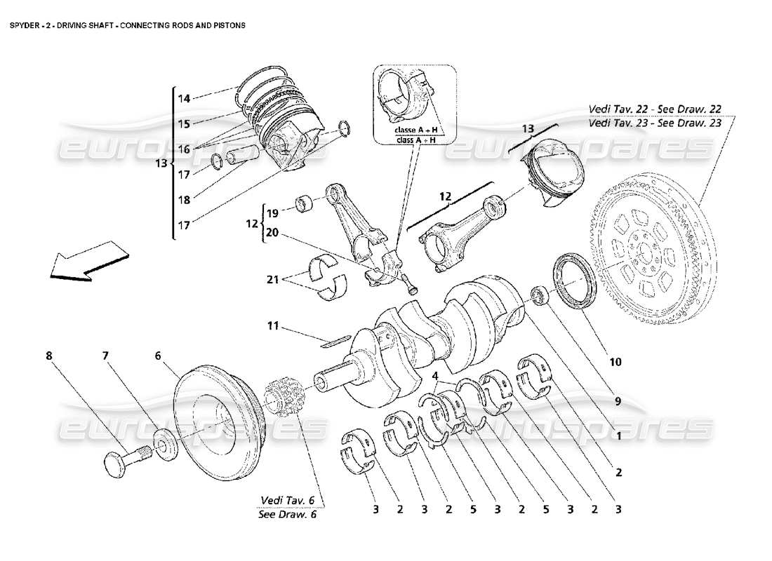 maserati 4200 spyder (2002) crankshaft conrods and pistons part diagram