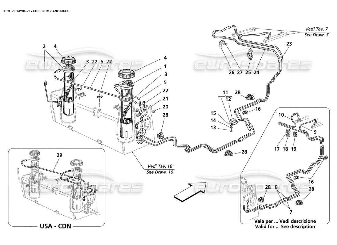 maserati 4200 coupe (2004) fuel pump and pipes part diagram