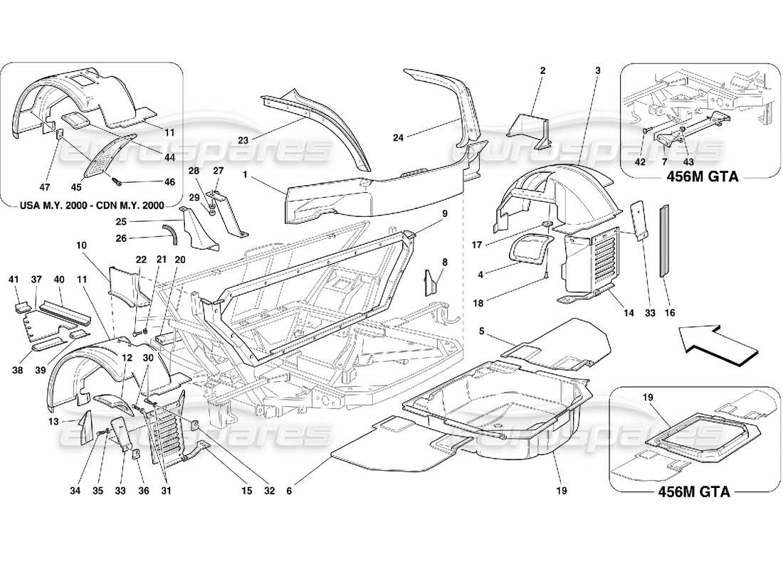 ferrari 456 m gt/m gta rear structures and components part diagram