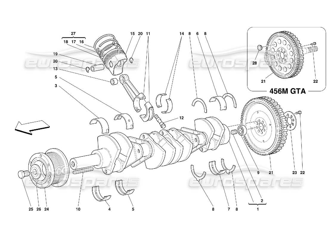 ferrari 456 m gt/m gta driving shaft - connecting rods and pistons part diagram