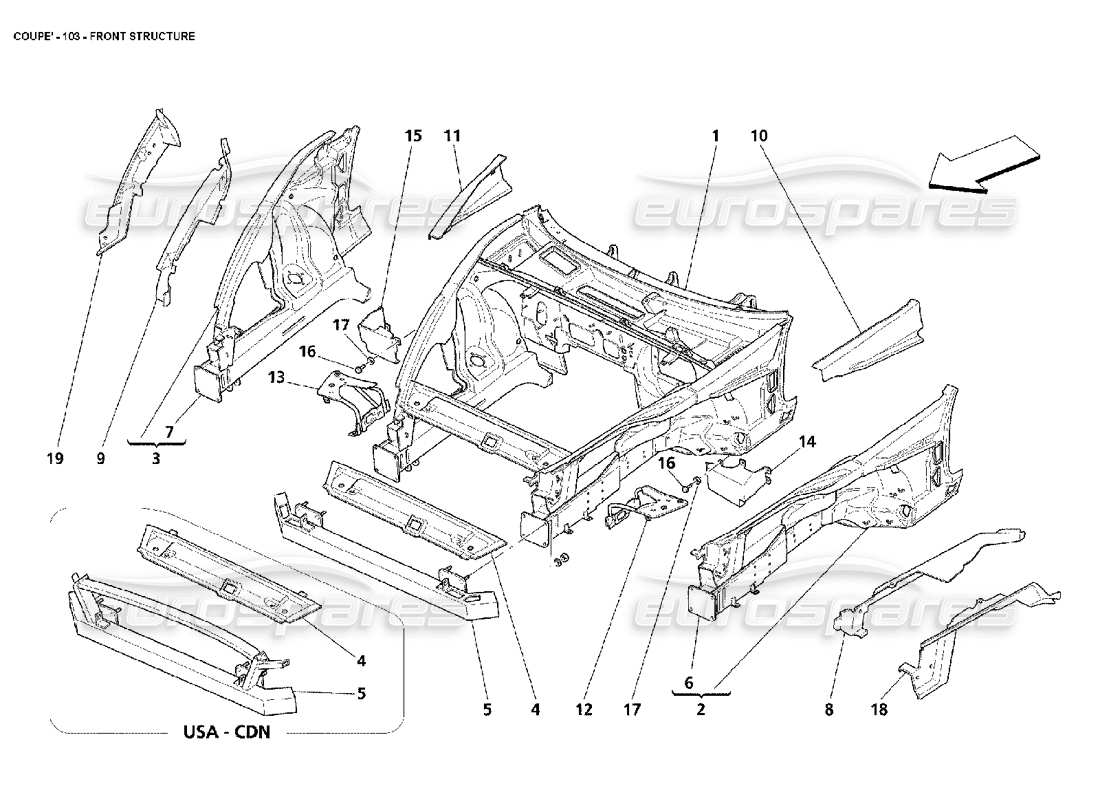 maserati 4200 coupe (2002) front structure part diagram