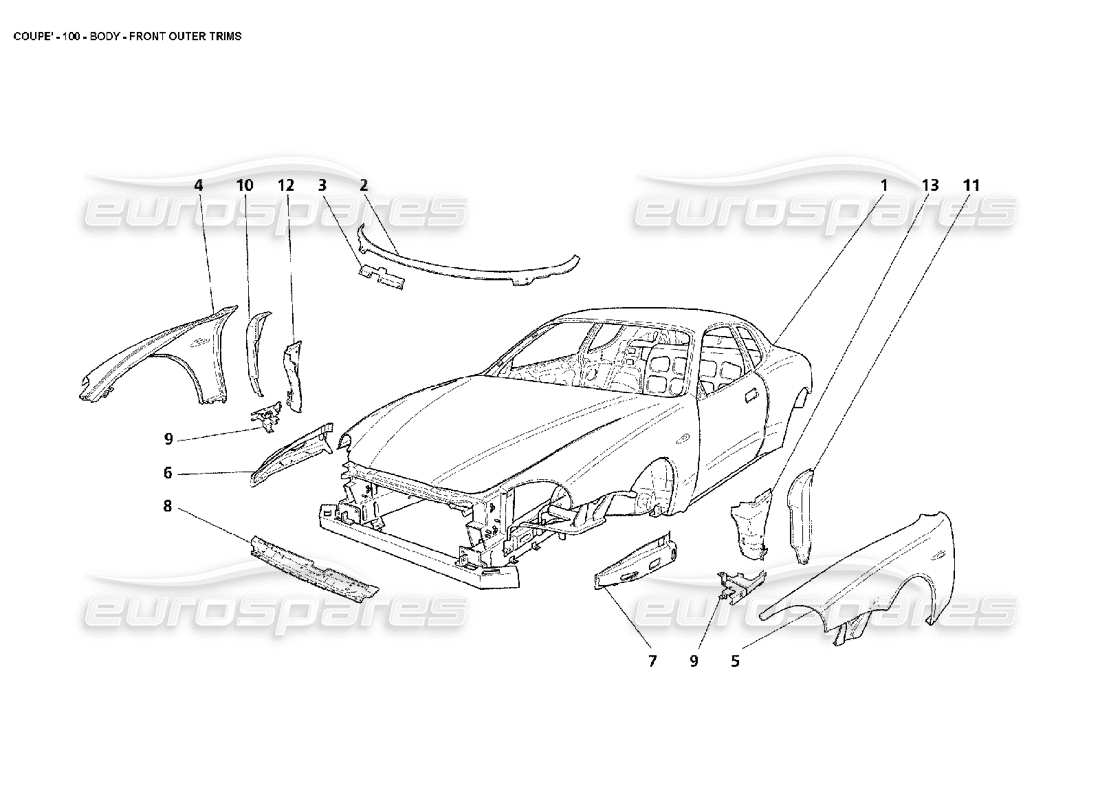 maserati 4200 coupe (2002) body - front outer trims part diagram