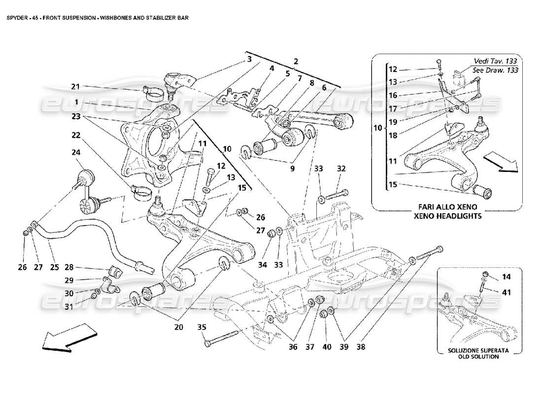 maserati 4200 spyder (2002) front suspension - wishbones and stabilizer bar part diagram