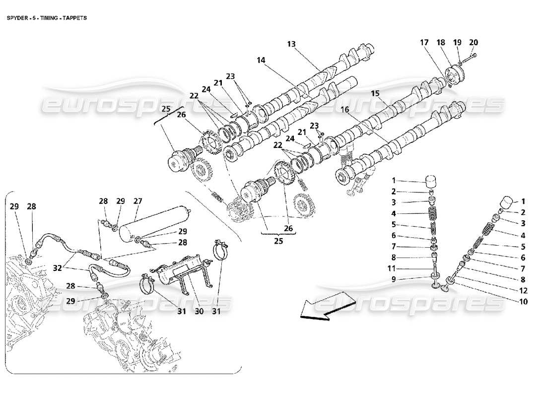 maserati 4200 spyder (2002) timing - tappets parts diagram