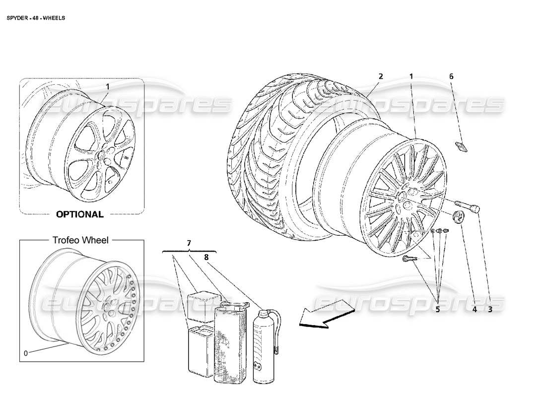 maserati 4200 spyder (2002) wheels part diagram