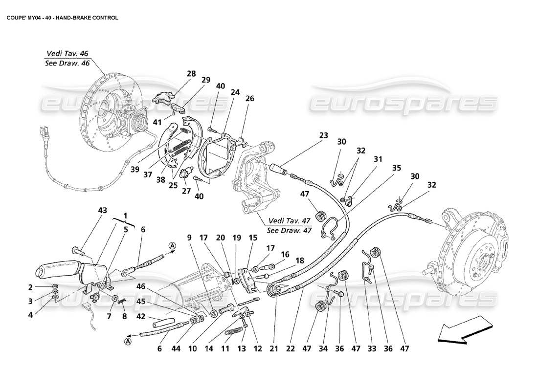 maserati 4200 coupe (2004) handbrake control part diagram