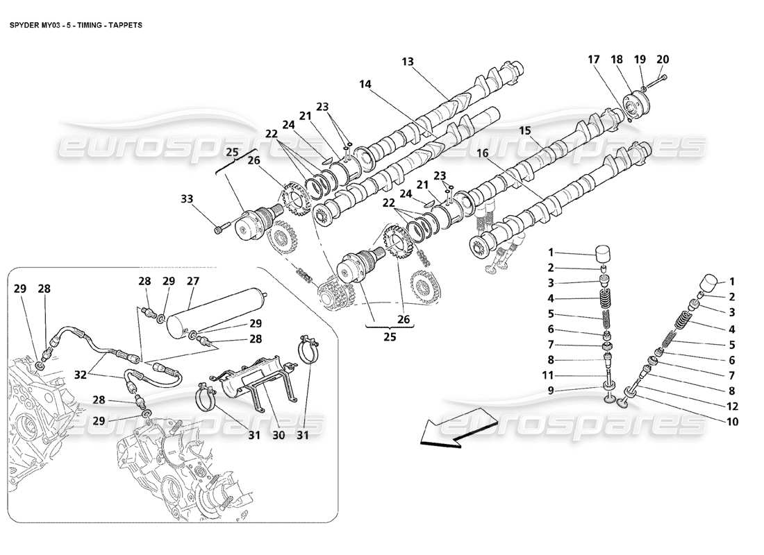 maserati 4200 spyder (2003) timing - tappets part diagram