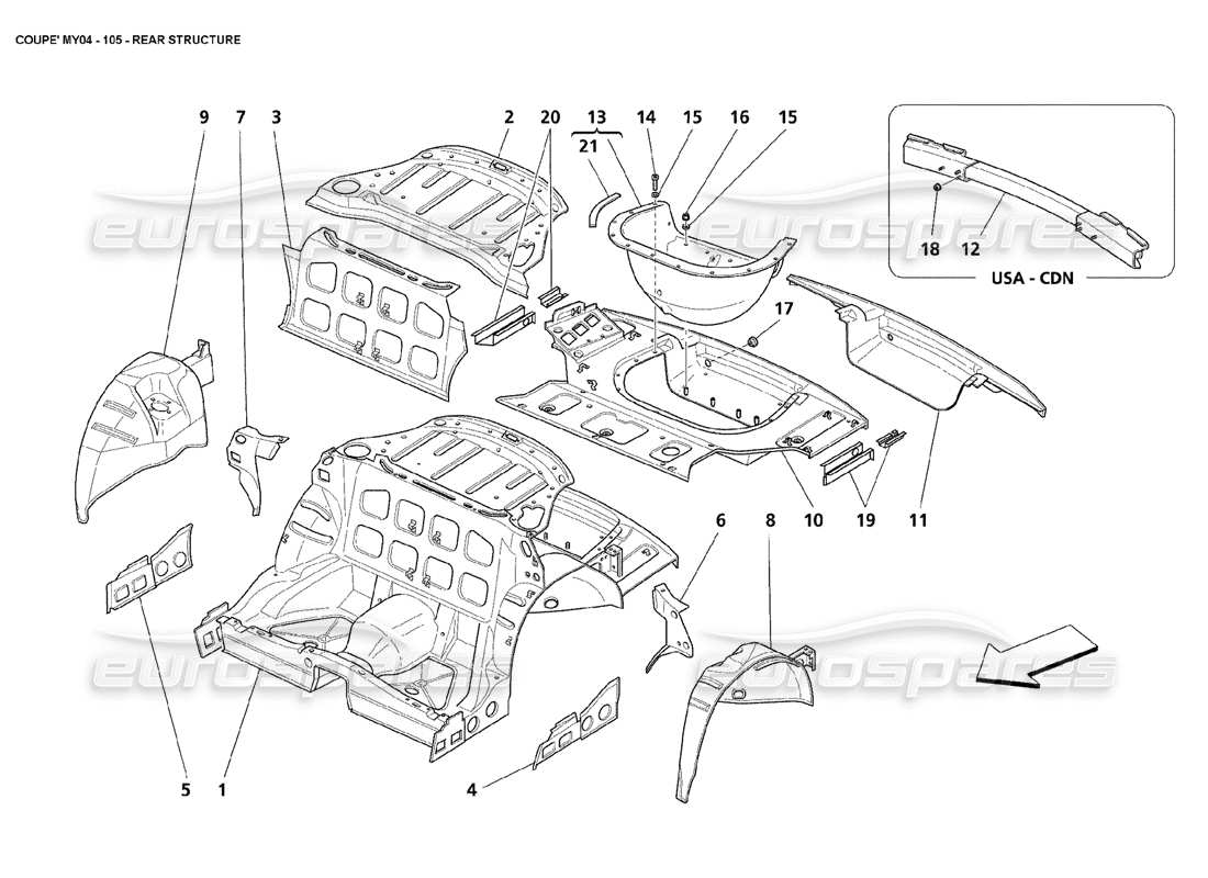 maserati 4200 coupe (2004) rear structure part diagram