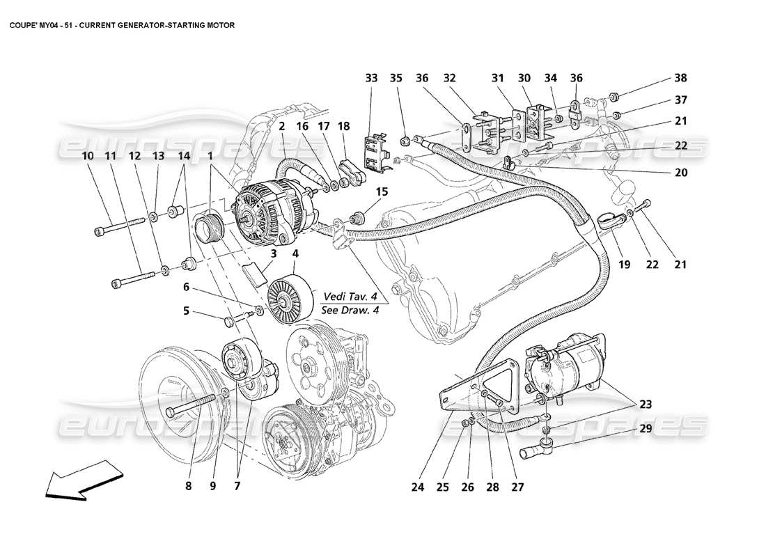 maserati 4200 coupe (2004) current generatorstarting motor part diagram