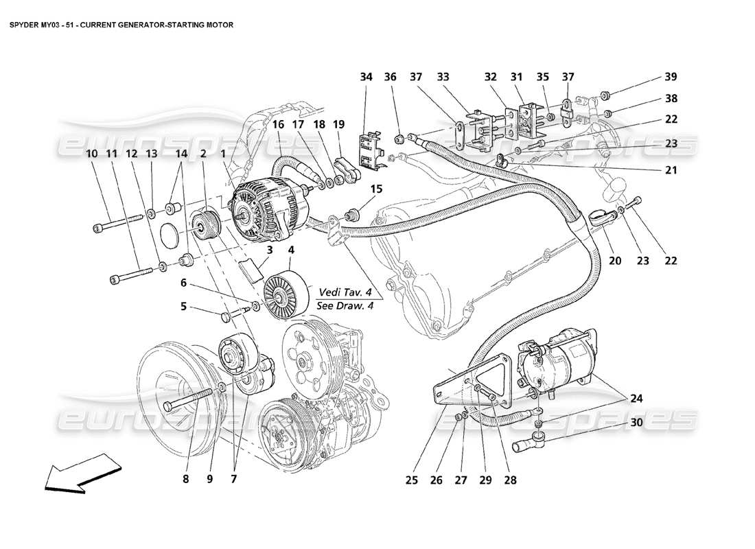 maserati 4200 spyder (2003) current generator - starting motor part diagram