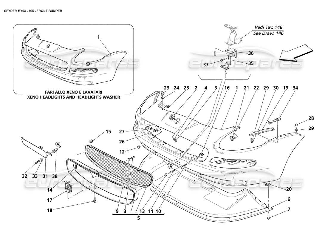 maserati 4200 spyder (2003) front bumber part diagram