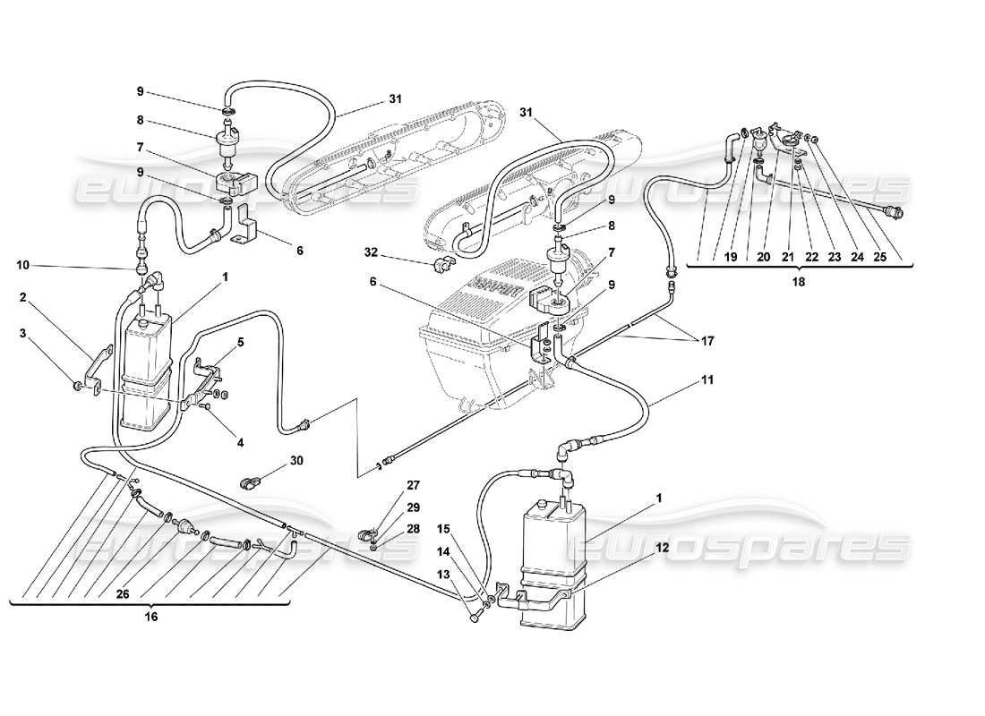 ferrari 550 maranello antievaporation device -valid for usa m.y. 99 and cdn m.y. 99 part diagram