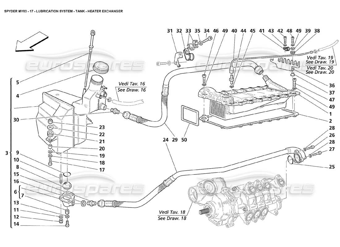 maserati 4200 spyder (2003) lubrication system - tank - heater exchanger part diagram