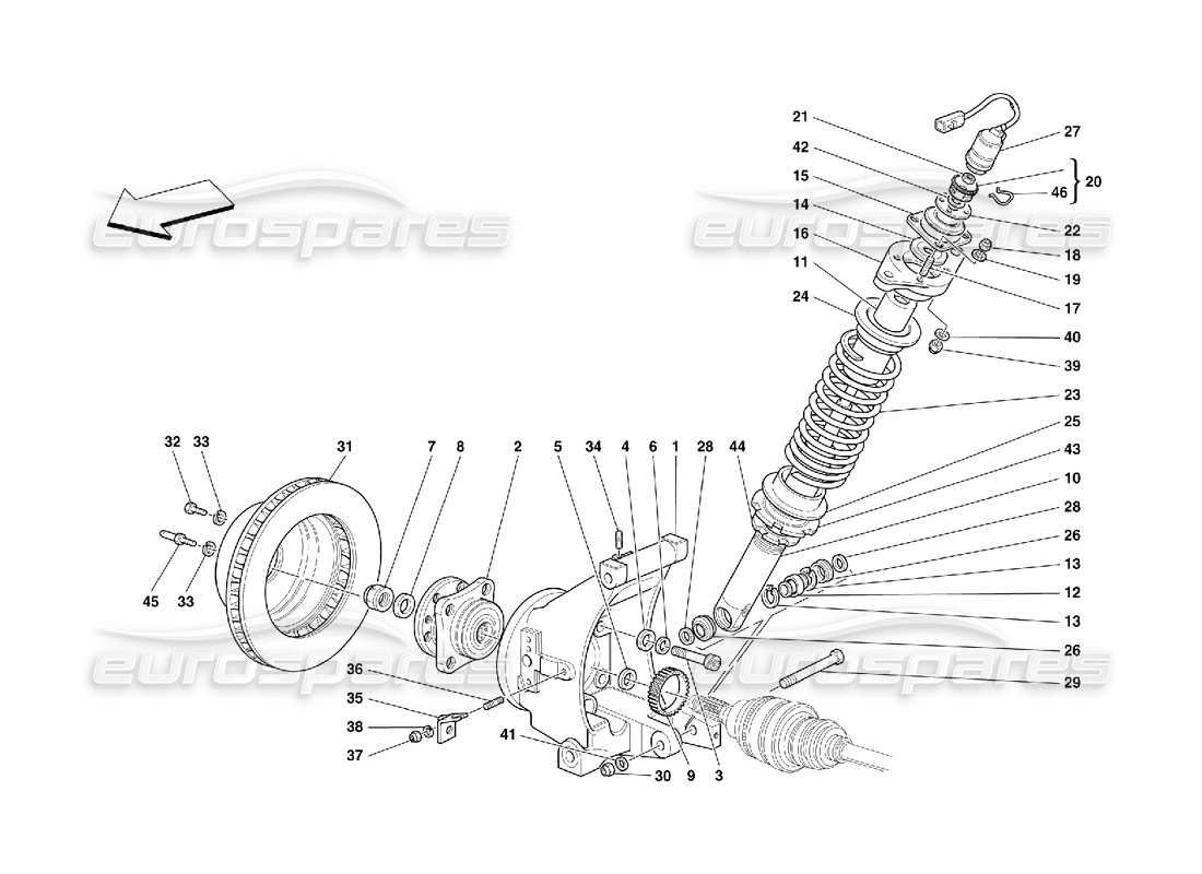 ferrari 456 m gt/m gta rear suspension - shock absorber and brake disc part diagram