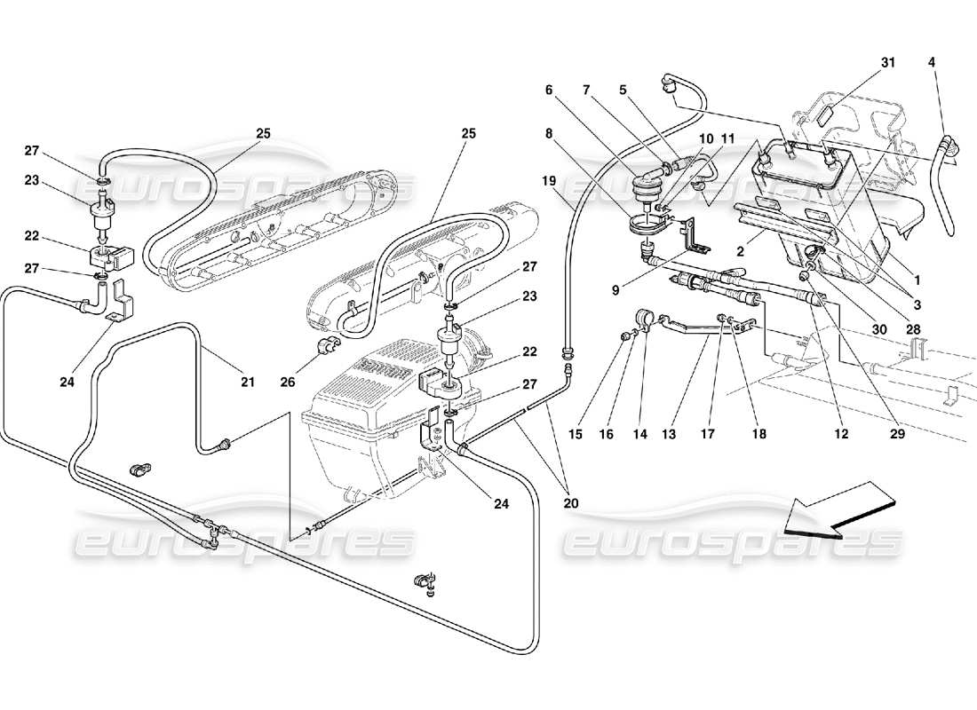 ferrari 550 maranello antievaporation device -valid for usa m.y. 2000 and cdn m.y. 2000 part diagram