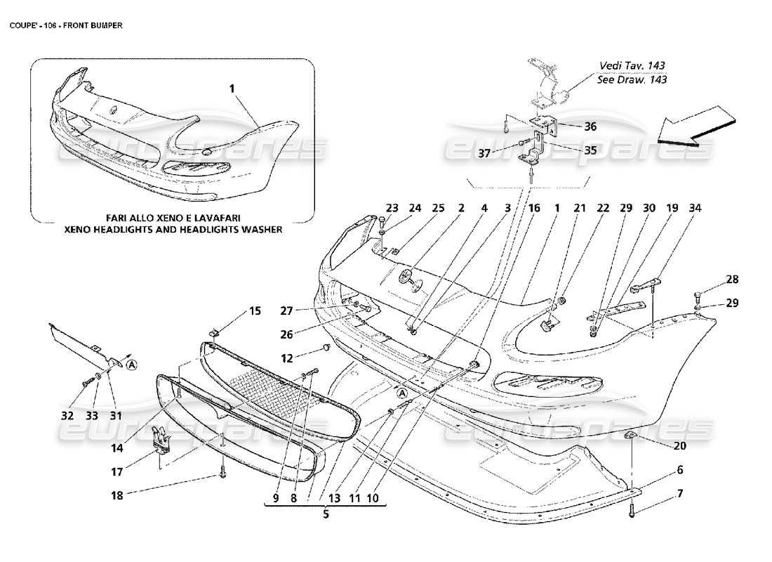 maserati 4200 coupe (2002) front bumper part diagram