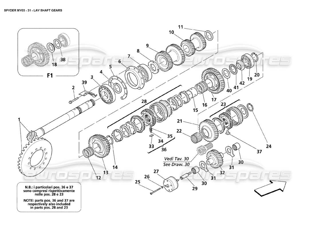 maserati 4200 spyder (2003) lay shaft gears part diagram