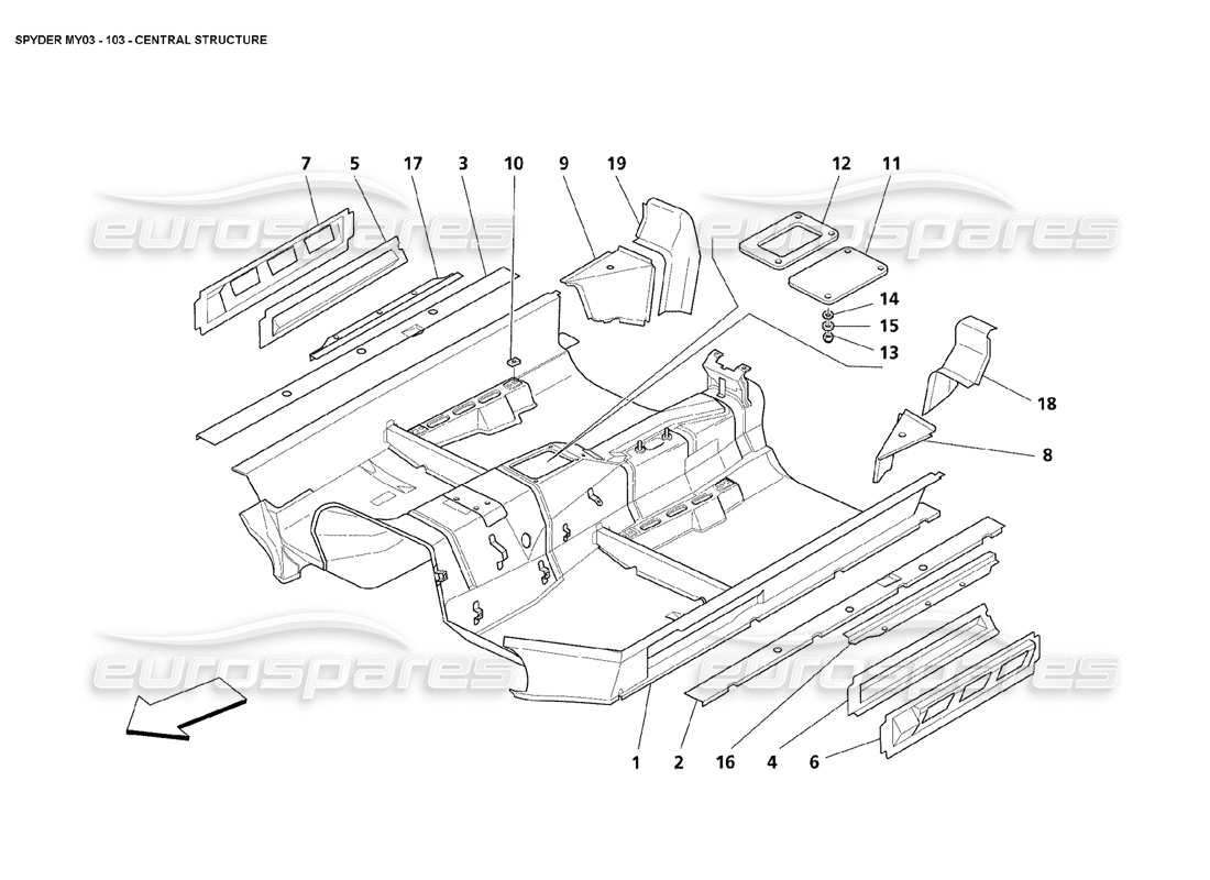 maserati 4200 spyder (2003) central structure part diagram