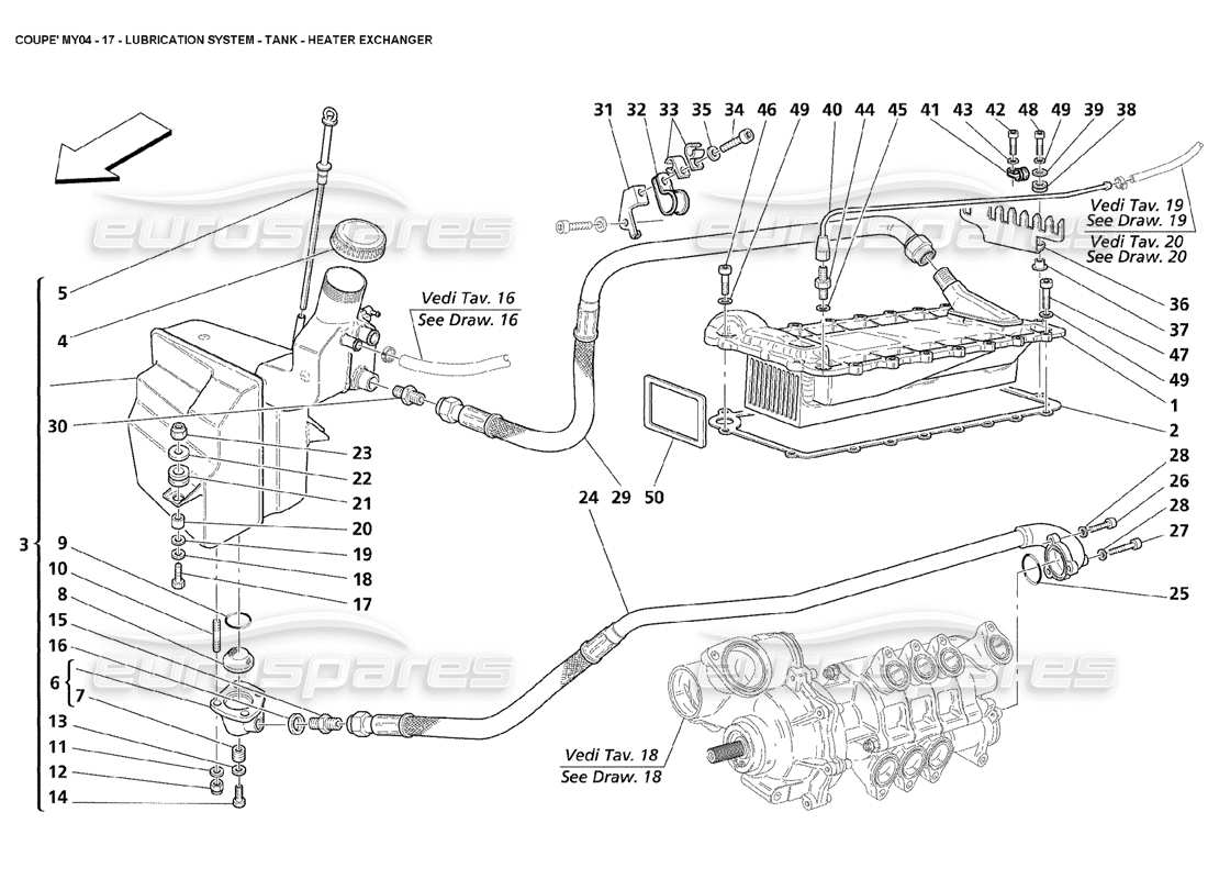 maserati 4200 coupe (2004) lubrication system tank heater exchanger part diagram