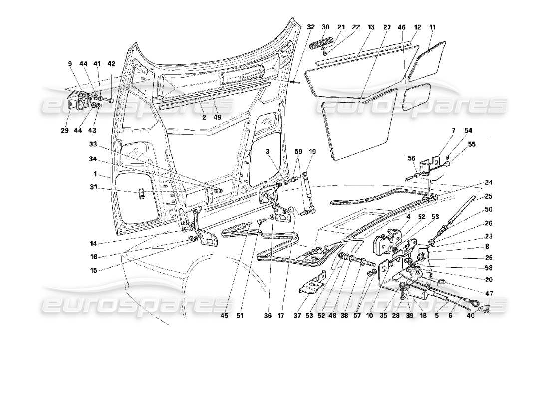 ferrari 512 m front hood part diagram