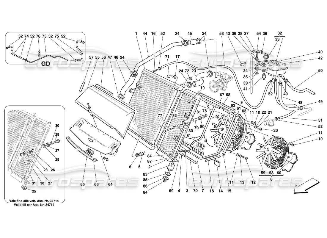 ferrari 456 m gt/m gta cooling system - radiator and nourice part diagram