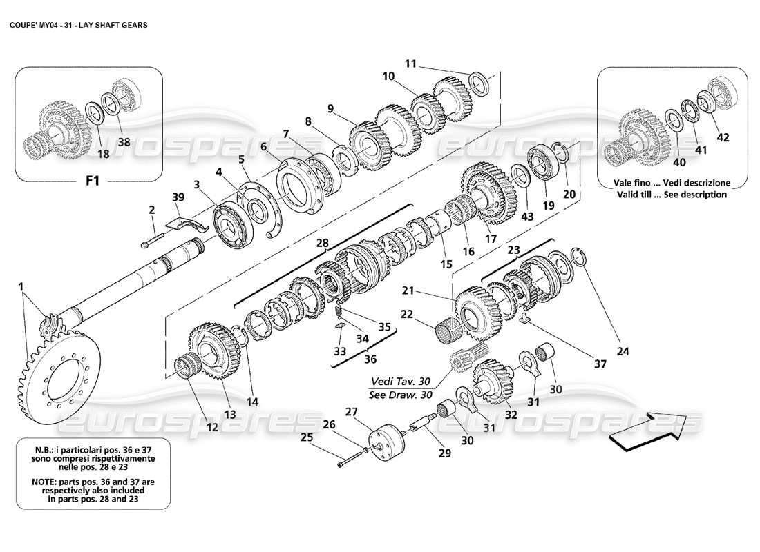 maserati 4200 coupe (2004) lay shaft gears part diagram