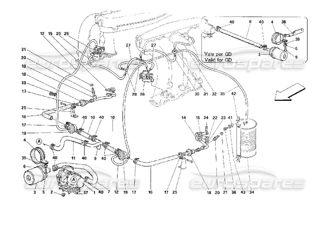 ferrari 512 m secondary air pump and lines part diagram