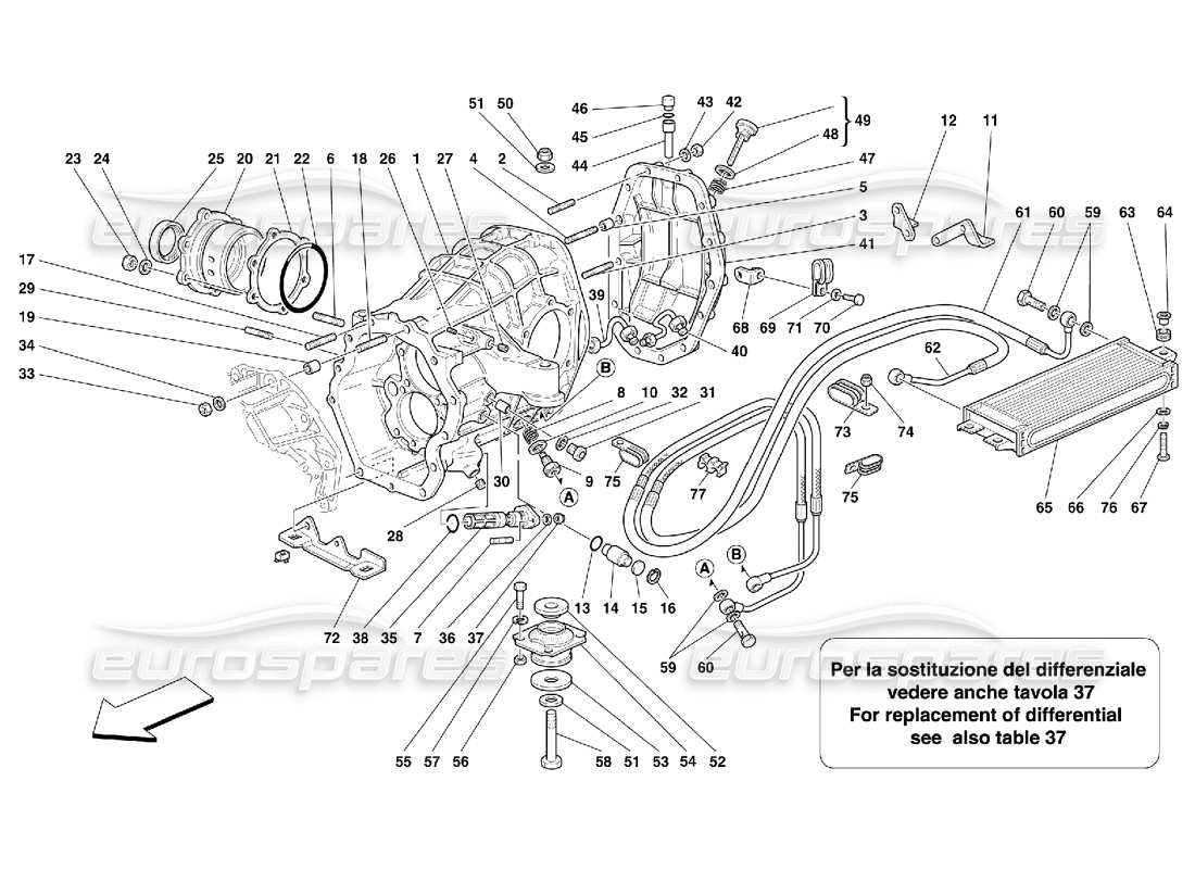 ferrari 550 maranello differential carrier and clutch cooling radiator part diagram