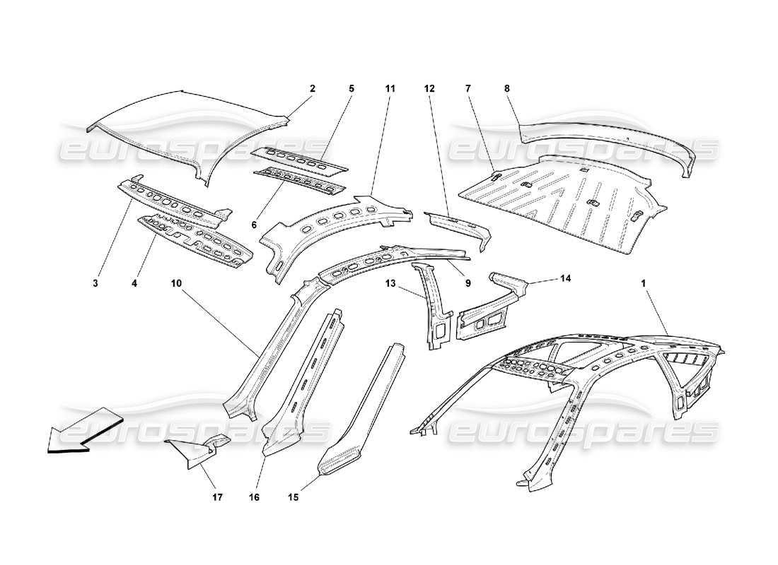 ferrari 550 maranello body - roof part diagram