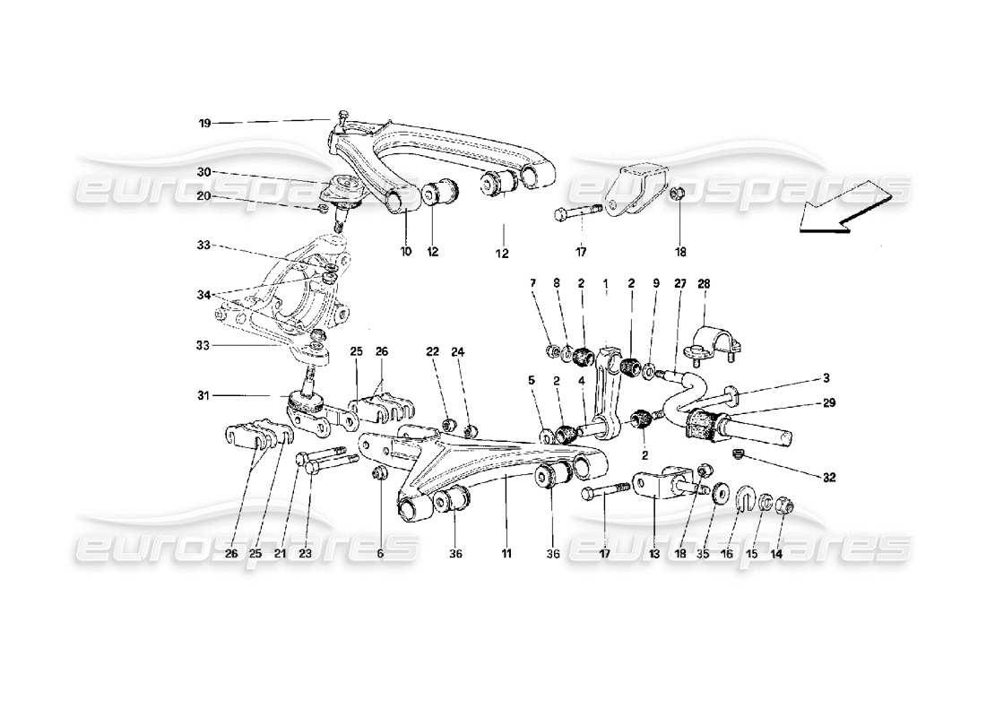 ferrari 512 m front suspension - wishbones part diagram