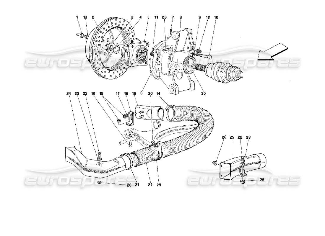 ferrari 512 m rear suspension - brake disc part diagram