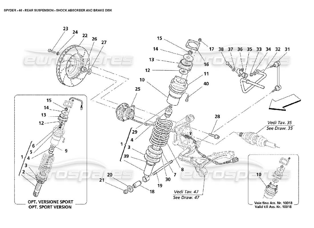 maserati 4200 spyder (2002) rear suspension - shock absorber and brake disk part diagram