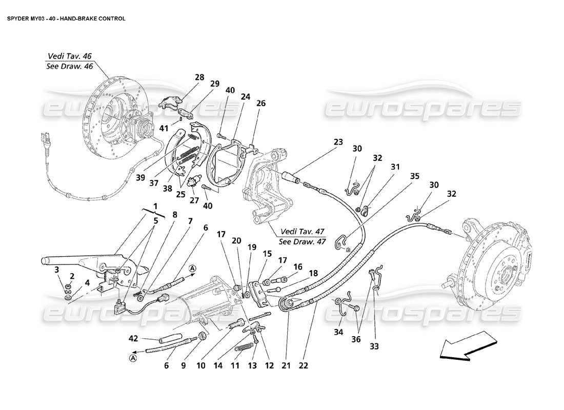 maserati 4200 spyder (2003) hand - brake controls part diagram