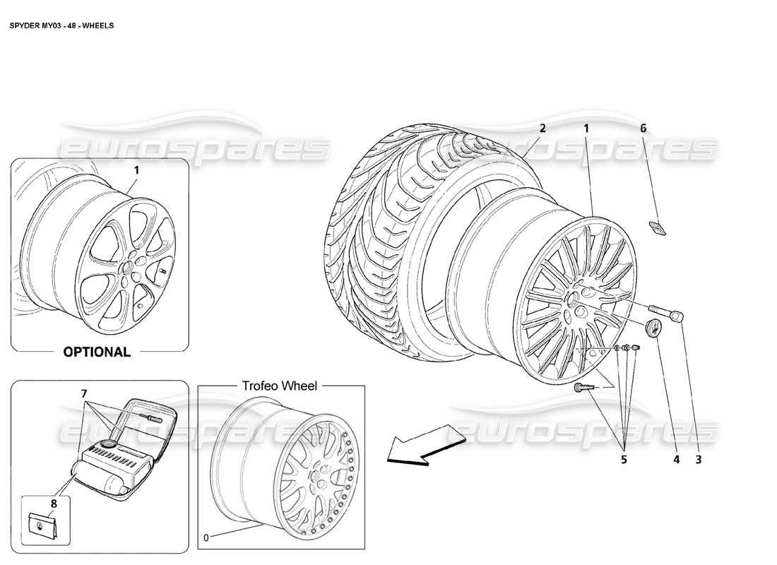 maserati 4200 spyder (2003) wheels part diagram