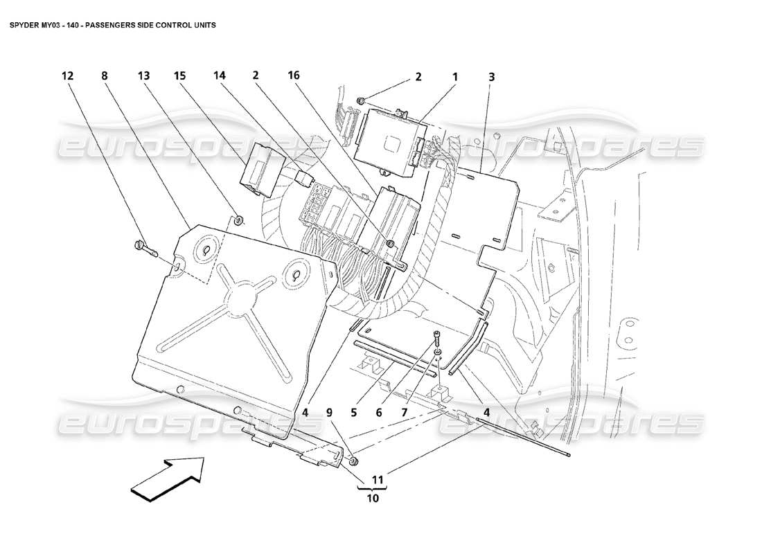 maserati 4200 spyder (2003) passenger and side control units part diagram